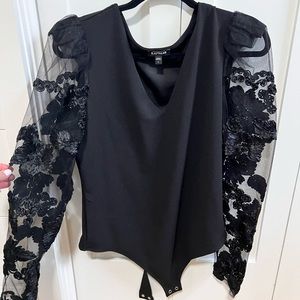 Express Black Floral Lace Bodysuit